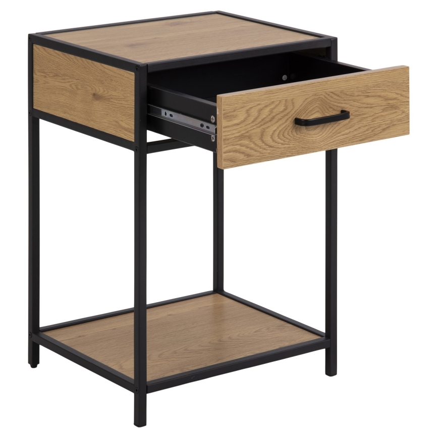 SARON Bedside Table, Oak/Black