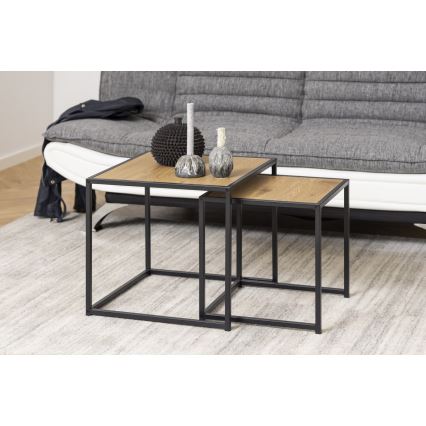 SARON Set of 2 Coffee Tables, Oak/Black