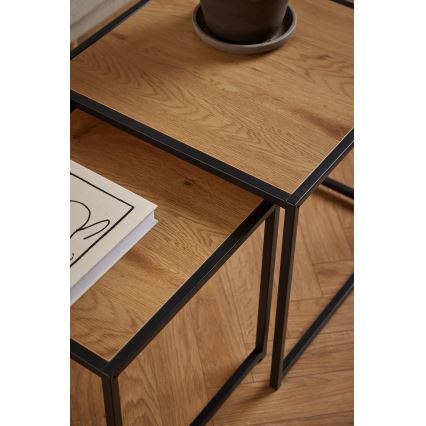 SARON Set of 2 Coffee Tables, Oak/Black