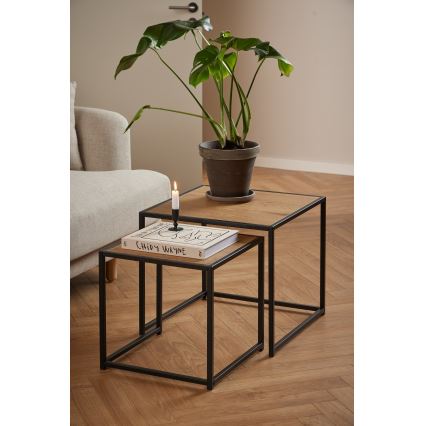 SARON Set of 2 Coffee Tables, Oak/Black