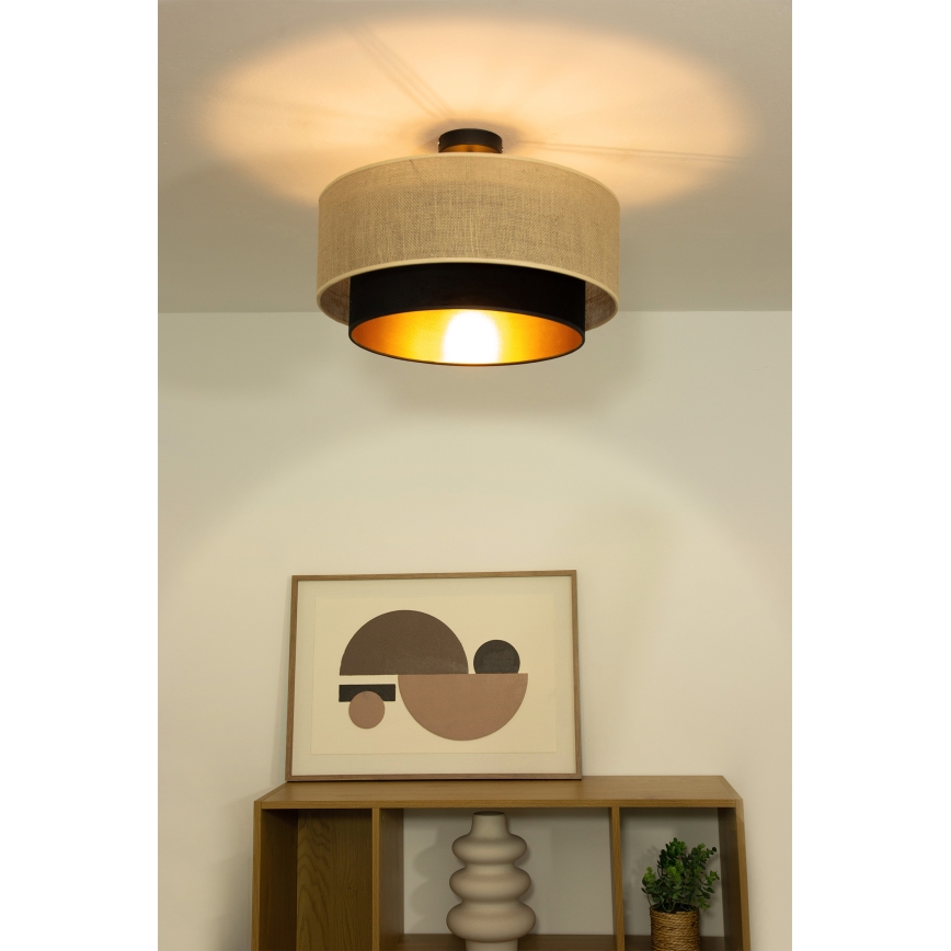 SARTA Flush-Mount Ceiling Light 1xE27/60W/230V Ø 45 cm Black/Jute