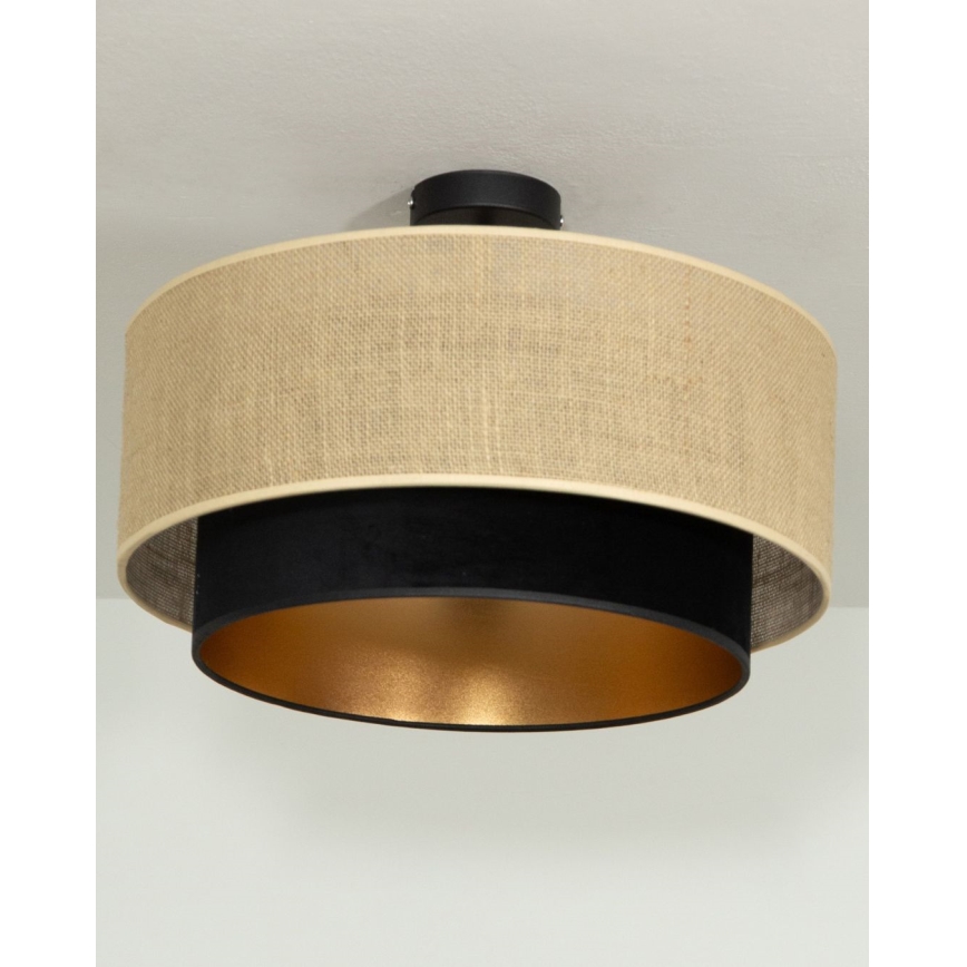 SARTA Flush-Mount Ceiling Light 1xE27/60W/230V Ø 45 cm Black/Jute