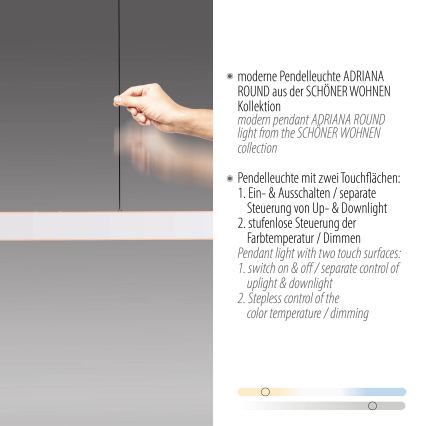 Schöner Wohnen 12577-16 - LED dimmable cable pendant ADRIANA ROUND 2xLED/24W/230V 2700/3000/3500/4000/5000K 160 cm white