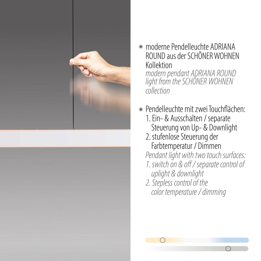 Schöner Wohnen 12577-16 - LED dimmable cable pendant ADRIANA ROUND 2xLED/24W/230V 2700/3000/3500/4000/5000K 160 cm white