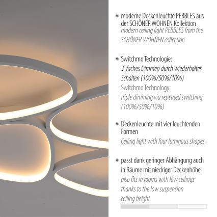 Schöner Wohnen 14038-16 - PEBBLES Dimmable LED Ceiling Light LED/35,5W/230V White