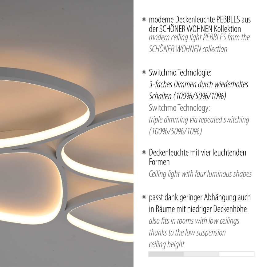 Schöner Wohnen 14038-16 - PEBBLES Dimmable LED Ceiling Light LED/35,5W/230V White