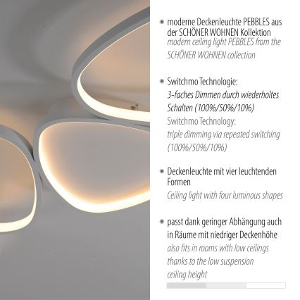 Schöner Wohnen 14039-16 - PEBBLES LED Dimmable Ceiling Light, 35.5W/230V, White