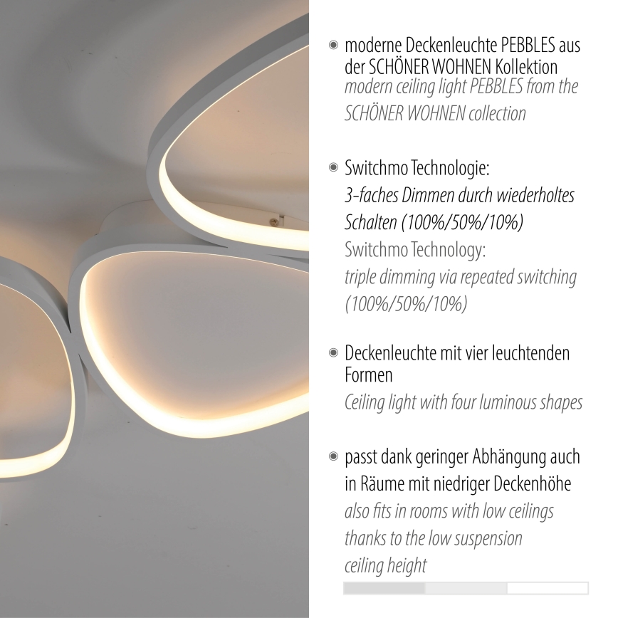 Schöner Wohnen 14039-16 - PEBBLES LED Dimmable Ceiling Light, 35.5W/230V, White