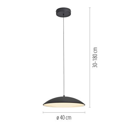 Schöner Wohnen 14606-18 - LENTE dimmable LED pendant on cable, 17 W LED, 230 V, Ø 40 cm, black