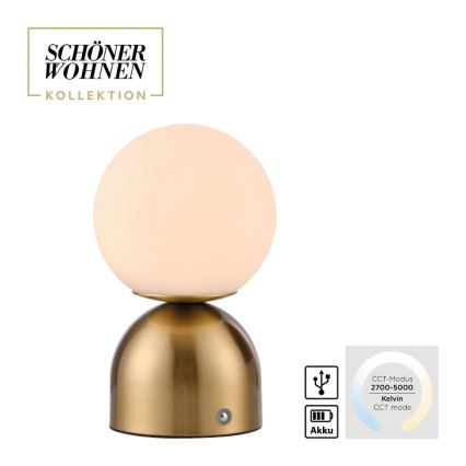 Schöner Wohnen 19218-12 - RUDI LED Dimmable Touch Rechargeable Table Lamp LED/1.2W/5V 3000–6000K 1200 mAh Gold