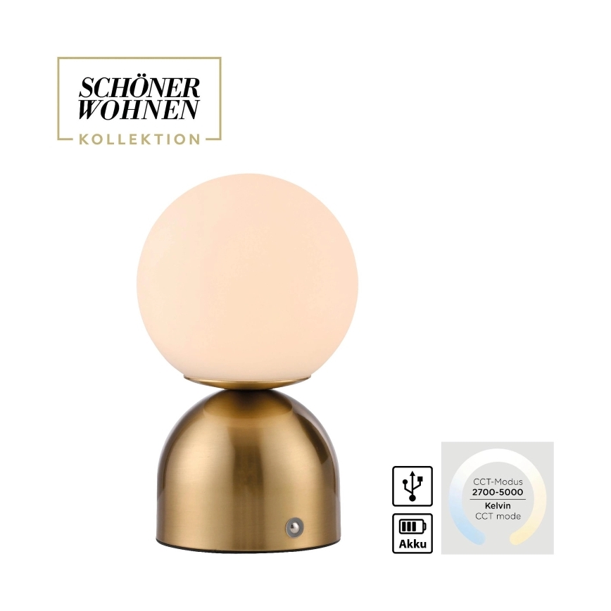 Schöner Wohnen 19218-12 - RUDI LED Dimmable Touch Rechargeable Table Lamp LED/1.2W/5V 3000–6000K 1200 mAh Gold