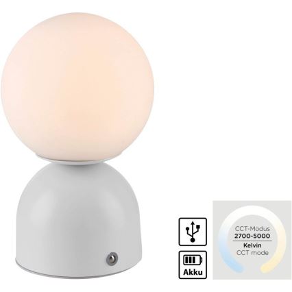 Schöner Wohnen 19218-16 - RUDI dimmable touch rechargeable LED table lamp LED/1.2W/5V 3000-6000K 1200 mAh white