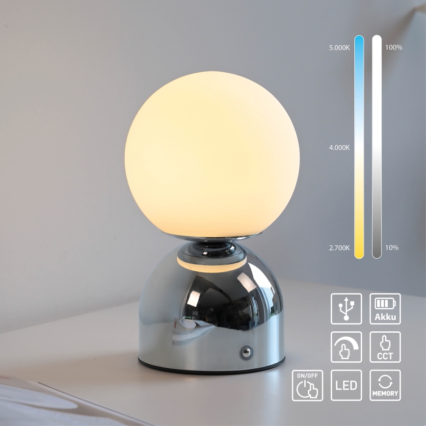 Schöner Wohnen 19218-17 - RUDI LED touch-dimmable rechargeable table lamp LED/1.2W/5V 3000-6000K 1200 mAh polished chrome
