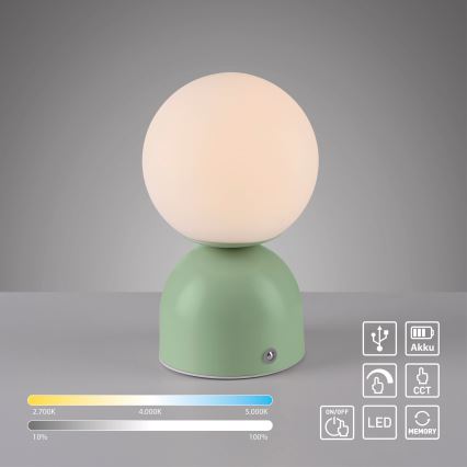Schöner Wohnen 19218-43 - RUDI LED Touch-dimmable Rechargeable Table Lamp LED/1.2W/5V 3000-6000K 1200 mAh Green