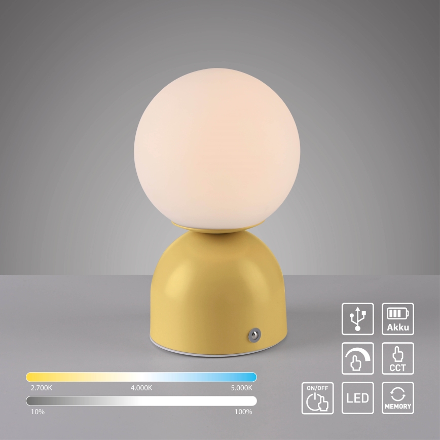 Schöner Wohnen 19218-81 - RUDI Touch-dimmable Rechargeable Desk Lamp LED/1.2W/5V 3000-6000K 1200 mAh Yellow