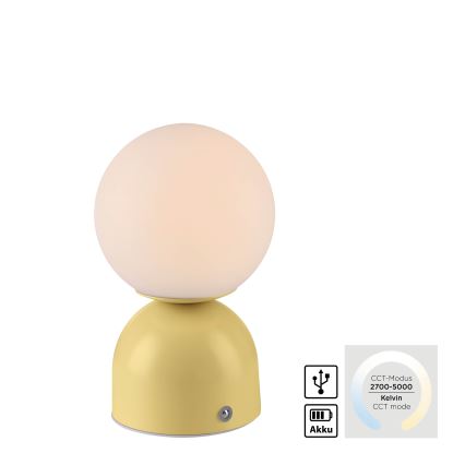 Schöner Wohnen 19218-81 - RUDI Touch-dimmable Rechargeable Desk Lamp LED/1.2W/5V 3000-6000K 1200 mAh Yellow