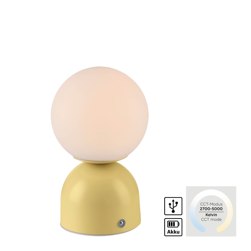 Schöner Wohnen 19218-81 - RUDI Touch-dimmable Rechargeable Desk Lamp LED/1.2W/5V 3000-6000K 1200 mAh Yellow