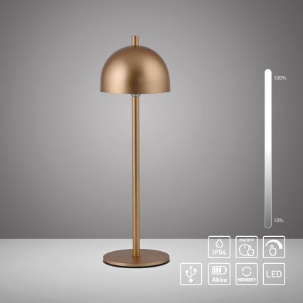 Schöner Wohnen 19244-12 - BELLIS LED Dimmable Touch Rechargeable Outdoor Table Lamp LED/2.5W/5V 2600 mAh IP54 Gold