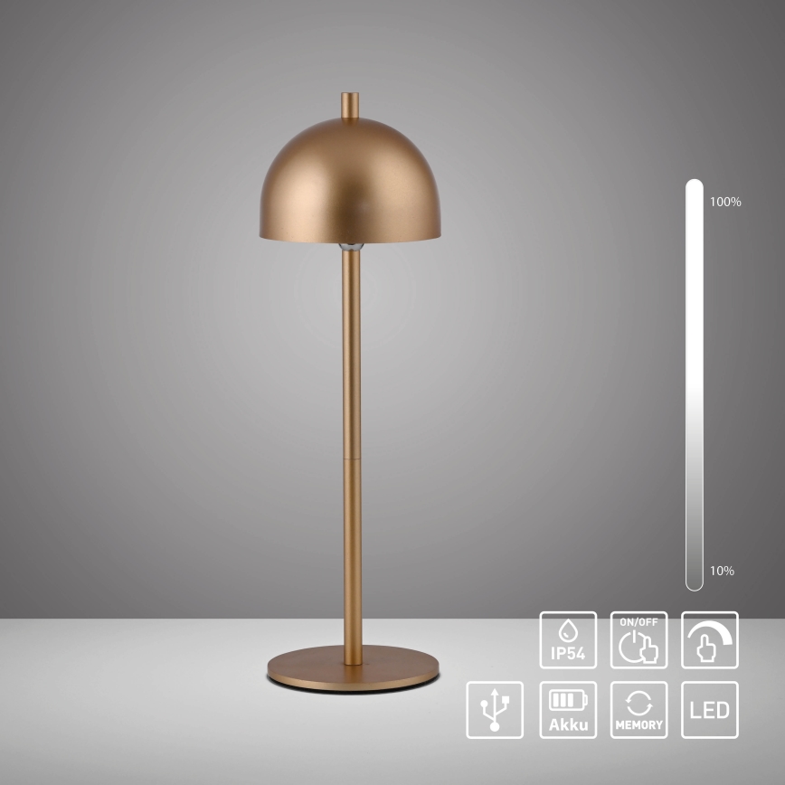 Schöner Wohnen 19244-12 - BELLIS LED Dimmable Touch Rechargeable Outdoor Table Lamp LED/2.5W/5V 2600 mAh IP54 Gold