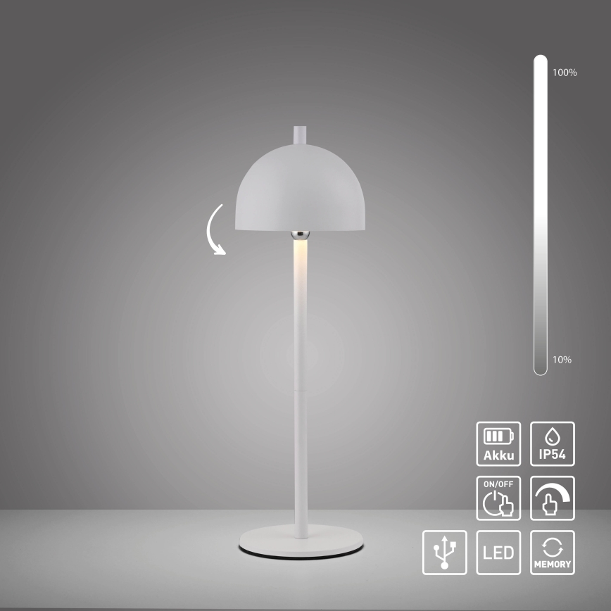 Schöner Wohnen 19244-16 - Dimmable touch-controlled rechargeable outdoor table lamp BELLIS, LED 2.5 W / 5 V, 2600 mAh, IP54, white