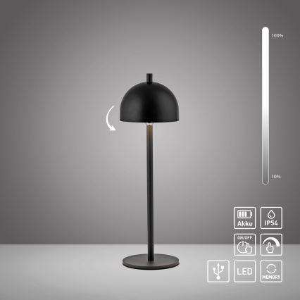 Schöner Wohnen 19244-18 - BELLIS LED Dimmable Touch-Sensitive Rechargeable Outdoor Table Lamp LED/2,5W/5V 2600 mAh IP54 Black