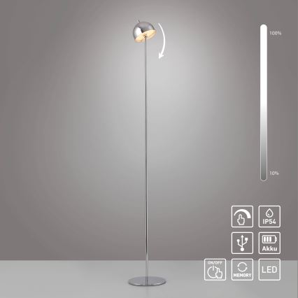 Schöner Wohnen 19245-17 - BELLIS LED Dimmable Touch Rechargeable Outdoor Floor Lamp, 2.5 W / 5 V, 2600 mAh, IP54, Polished Chrome
