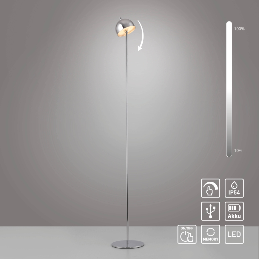 Schöner Wohnen 19245-17 - BELLIS LED Dimmable Touch Rechargeable Outdoor Floor Lamp, 2.5 W / 5 V, 2600 mAh, IP54, Polished Chrome