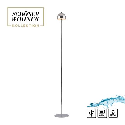Schöner Wohnen 19245-17 - BELLIS LED Dimmable Touch Rechargeable Outdoor Floor Lamp, 2.5 W / 5 V, 2600 mAh, IP54, Polished Chrome