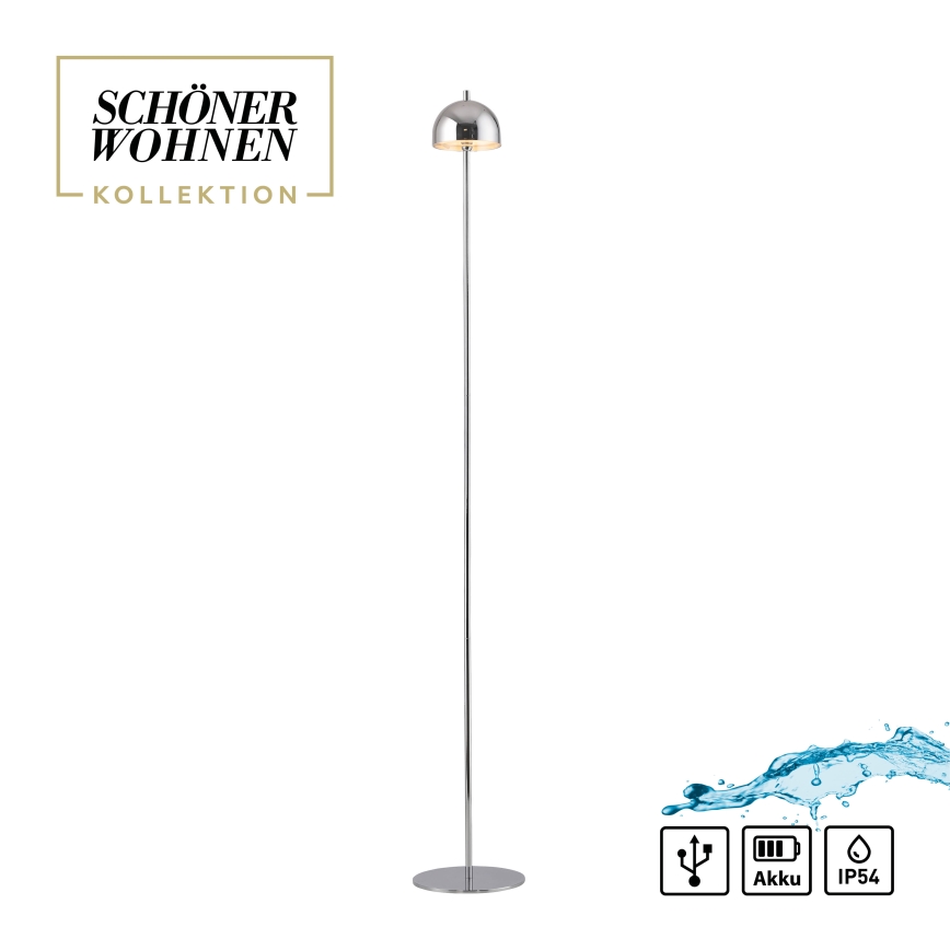 Schöner Wohnen 19245-17 - BELLIS LED Dimmable Touch Rechargeable Outdoor Floor Lamp, 2.5 W / 5 V, 2600 mAh, IP54, Polished Chrome