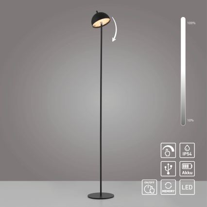 Schöner Wohnen 19245-18 - BELLIS LED Touch-Dimmable Rechargeable Outdoor Floor Lamp, 2.5 W / 5 V, 2600 mAh, IP54, Black
