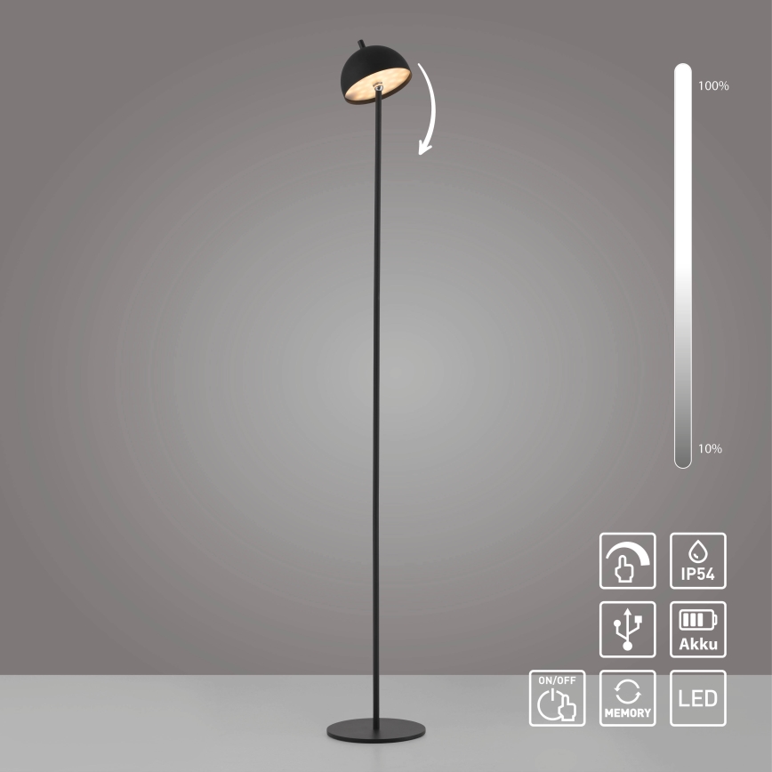 Schöner Wohnen 19245-18 - BELLIS LED Touch-Dimmable Rechargeable Outdoor Floor Lamp, 2.5 W / 5 V, 2600 mAh, IP54, Black