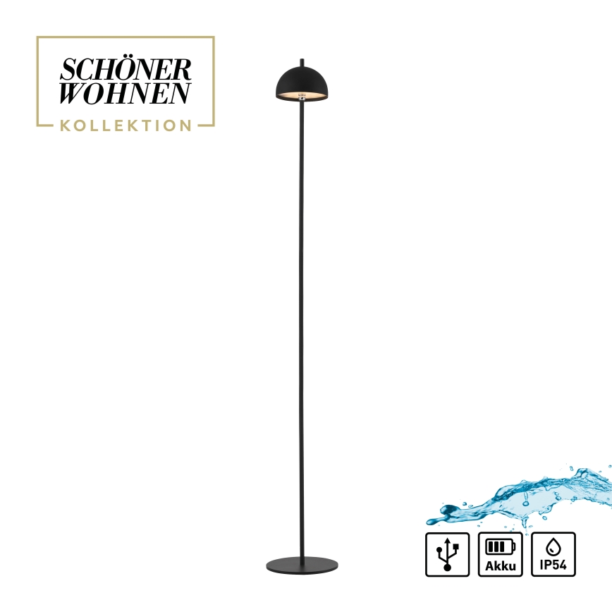 Schöner Wohnen 19245-18 - BELLIS LED Touch-Dimmable Rechargeable Outdoor Floor Lamp, 2.5 W / 5 V, 2600 mAh, IP54, Black