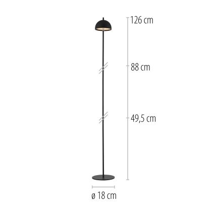 Schöner Wohnen 19245-18 - BELLIS LED Touch-Dimmable Rechargeable Outdoor Floor Lamp, 2.5 W / 5 V, 2600 mAh, IP54, Black
