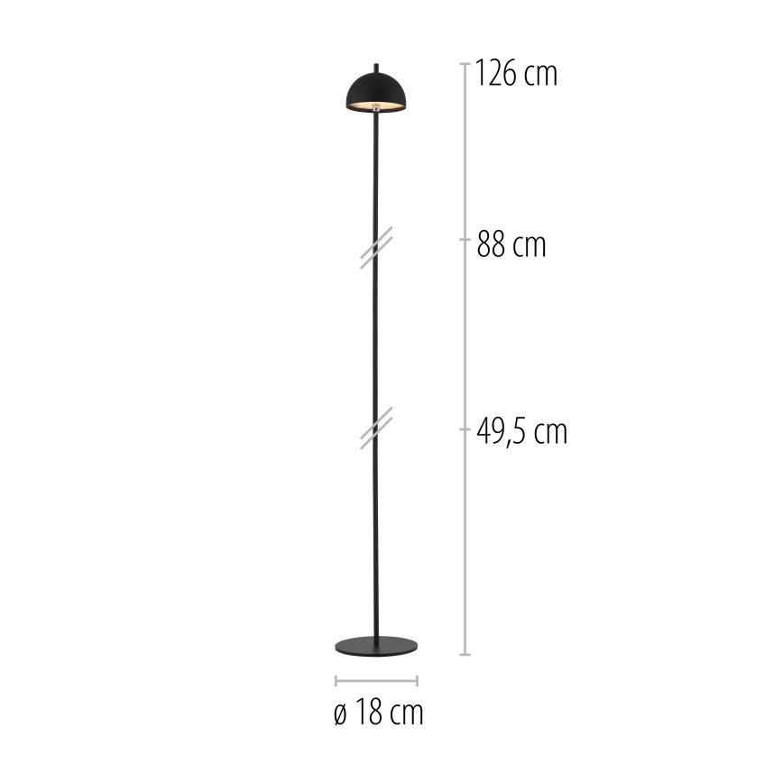 Schöner Wohnen 19245-18 - BELLIS LED Touch-Dimmable Rechargeable Outdoor Floor Lamp, 2.5 W / 5 V, 2600 mAh, IP54, Black
