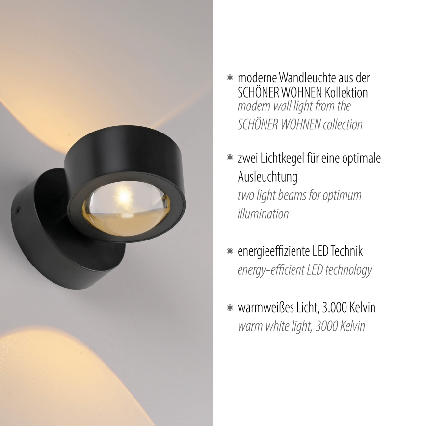 Schöner Wohnen 19331-18 - CHIA LED Wall Light, 2x LED 2W (230V), Black