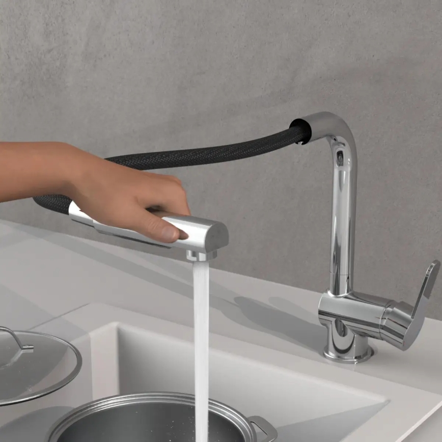 Schütte 79700 - LONDON sink faucet with pull-out spray, polished chrome