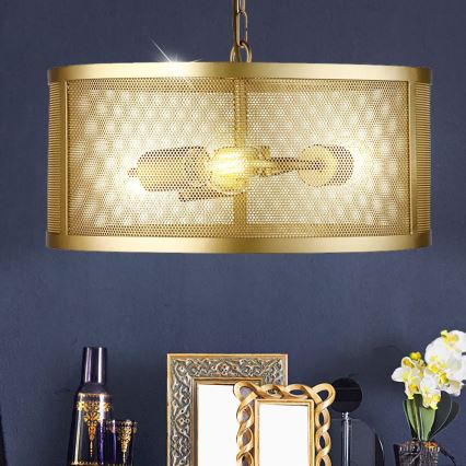 Searchlight - Chandelier on a chain FISHNET 3xE27/60W/230V golden