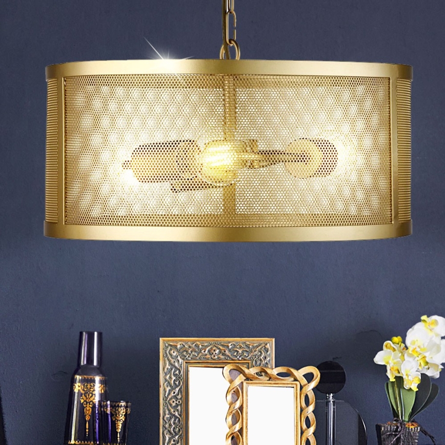 Searchlight - Chandelier on a chain FISHNET 3xE27/60W/230V golden