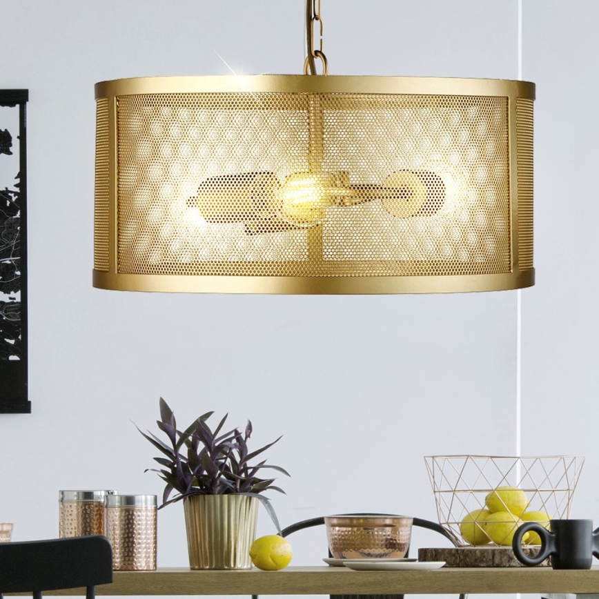 Searchlight - Chandelier on a chain FISHNET 3xE27/60W/230V golden
