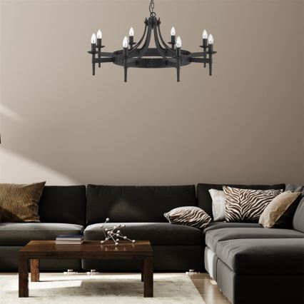 Searchlight - CARTWHEEL Chain-Hung Chandelier 8xE14/60W/230V, Black