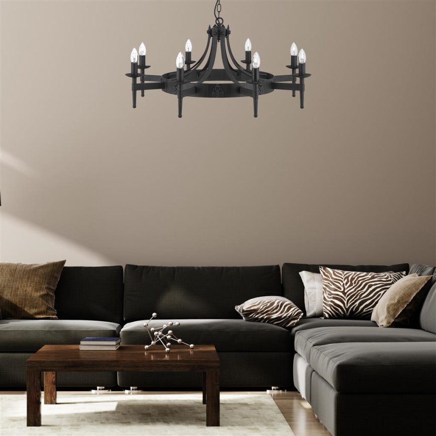 Searchlight - CARTWHEEL Chain-Hung Chandelier 8xE14/60W/230V, Black