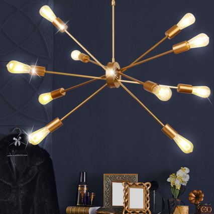 Searchlight - Chandelier on a pole ALPHA 10xE27/60W/230v gold
