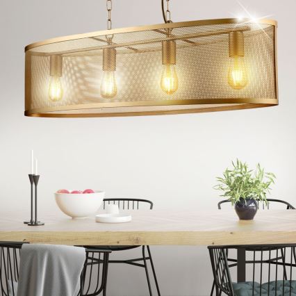 Searchlight - Chandelier on a chain FISHNET 4xE27/60W/230V golden