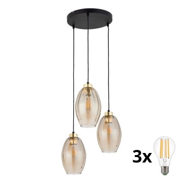 SEBO LED pendant on cable 3xE27/15W/230V black/smoky beige