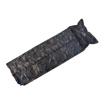 Self-inflating camping mat with pillow camouflage