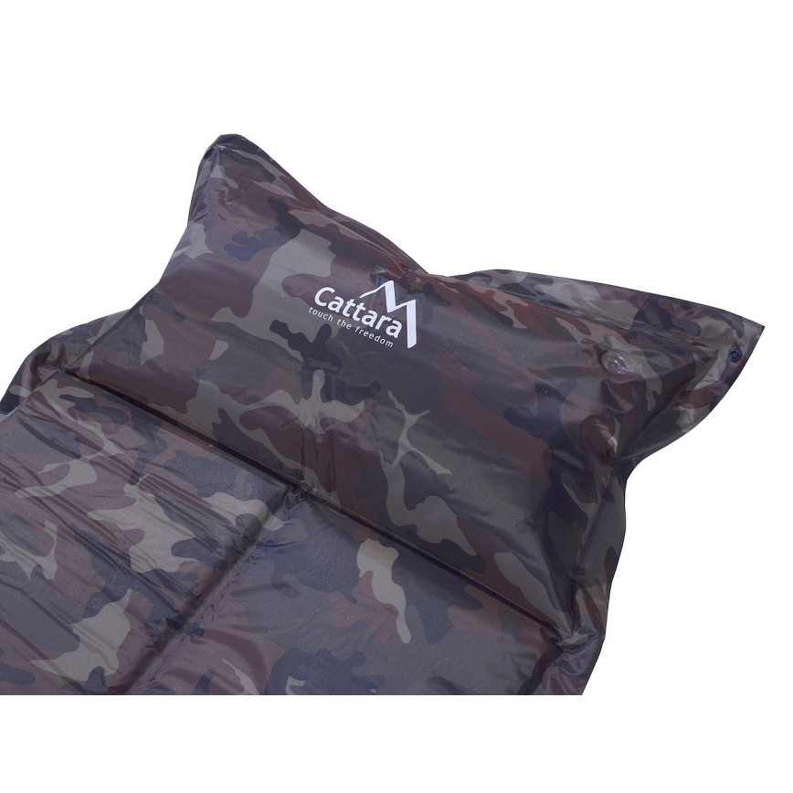 Self-inflating camping mat with pillow camouflage