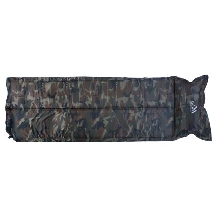 Self-inflating camping mat with pillow camouflage