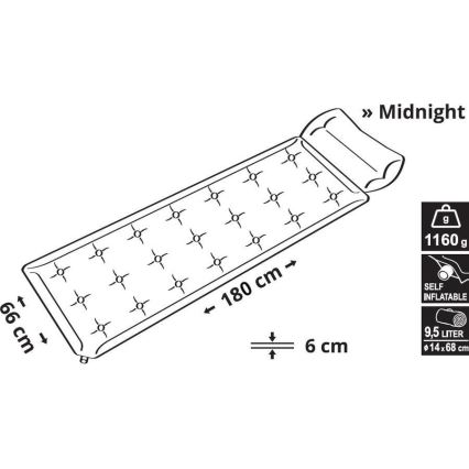 Self-inflating mat with a pillow 180x66 cm grey