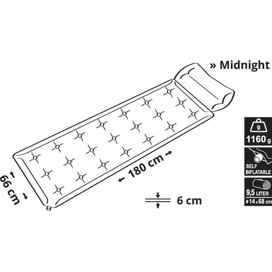 Self-inflating mat with a pillow 180x66 cm grey