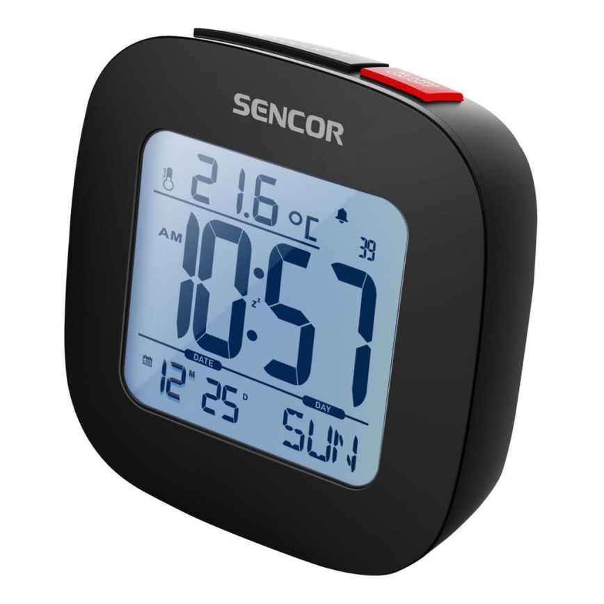 Sencor - Alarm clock with LCD display and thermometer 2xAAA black